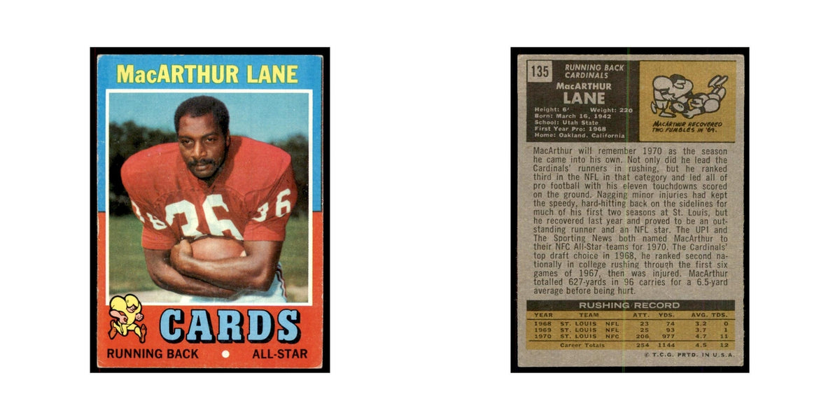 1971 Topps MacArthur Lane Football Cards #135