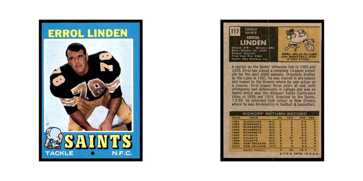 1971 Topps Errol Linden Football Cards #117