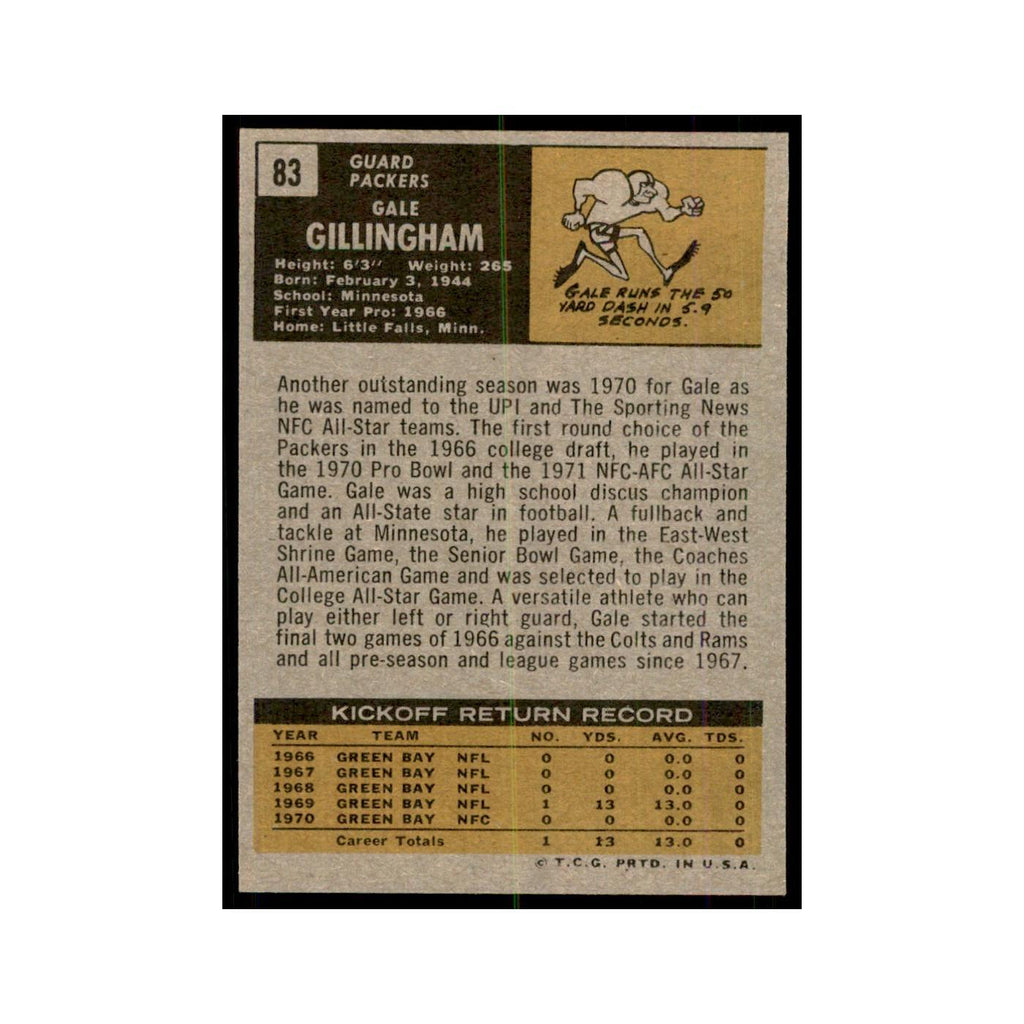 1971 Topps Gale Gillingham Football Cards #83