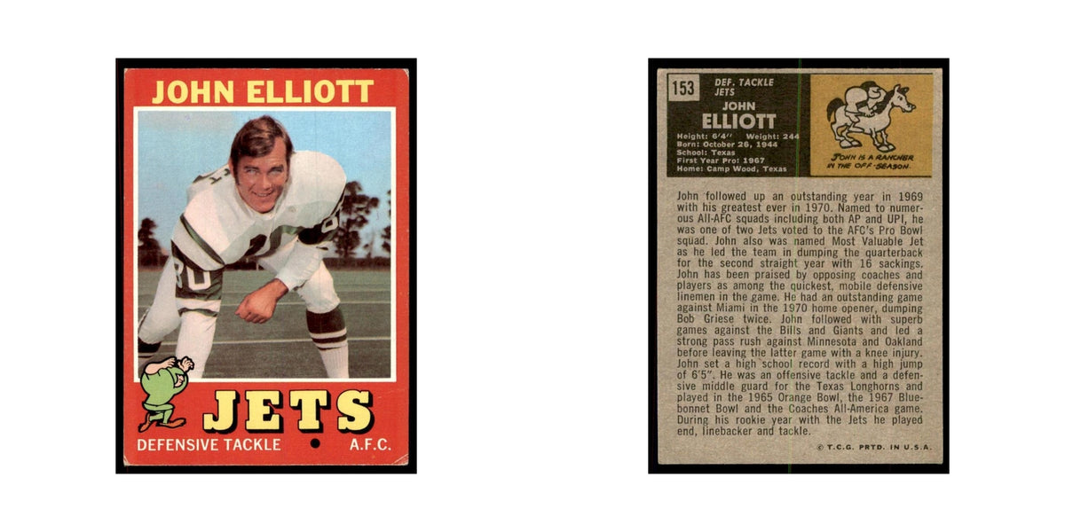 1971 Topps John Elliott Football Cards #153