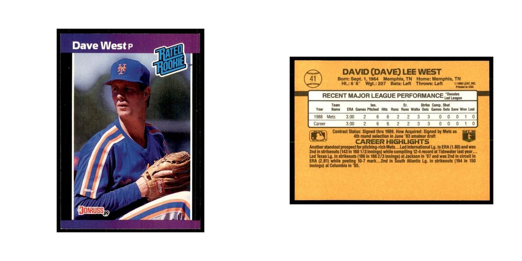 1989 Donruss Dave West Baseball Cards #41