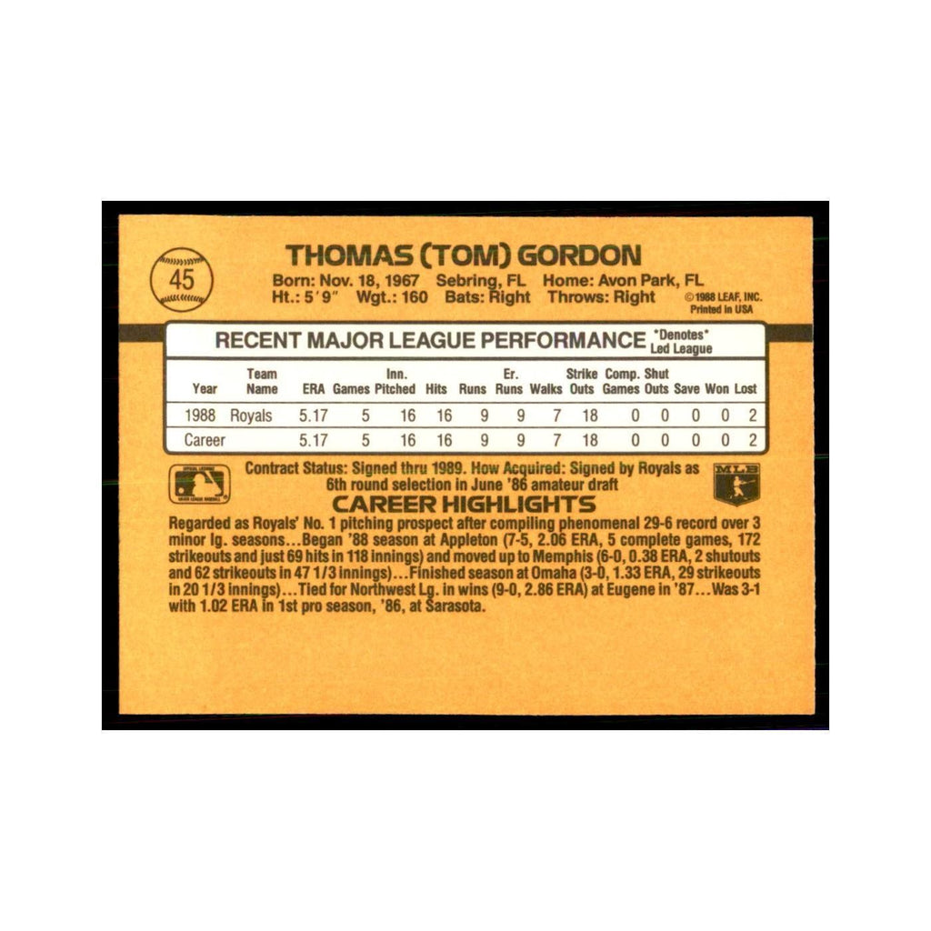 1989 Donruss Tom Gordon Baseball Cards #45