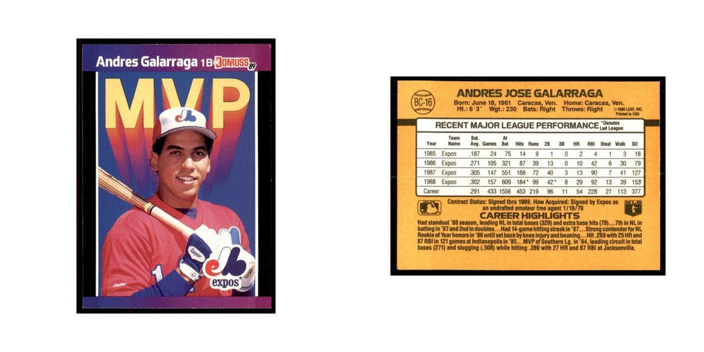 1989 Donruss Andres Galarraga Baseball Cards #BC-16