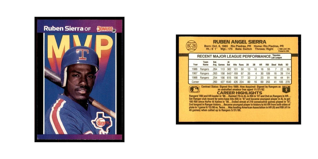 1989 Donruss Ruben Sierra Baseball Cards #BC-26