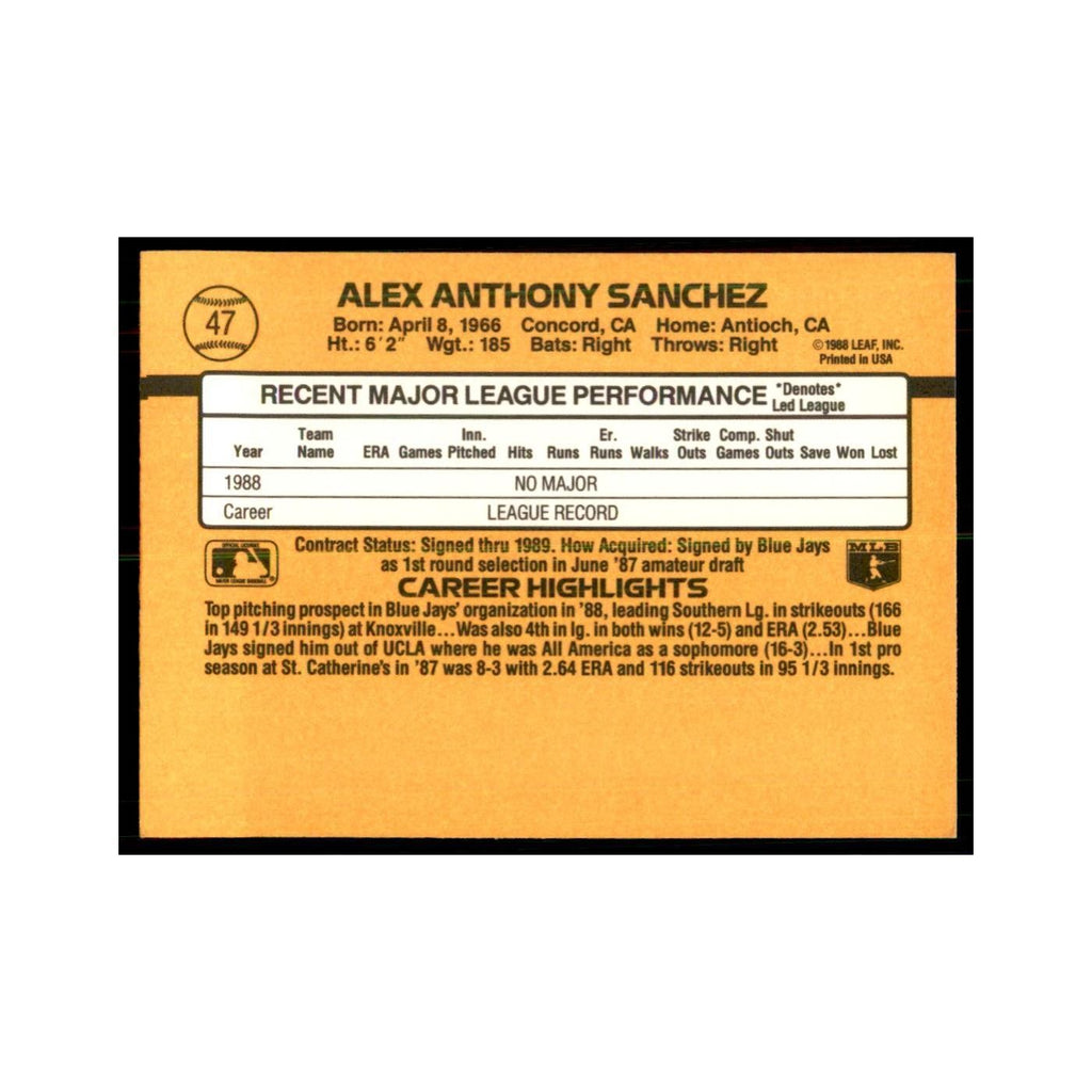 1989 Donruss Alex Sanchez Baseball Cards #47