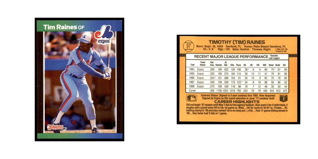 1989 Donruss Tim Raines Baseball Cards #97