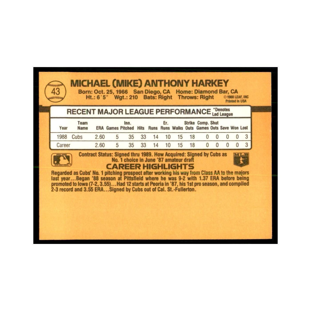 1989 Donruss Mike Harkey Baseball Cards #43