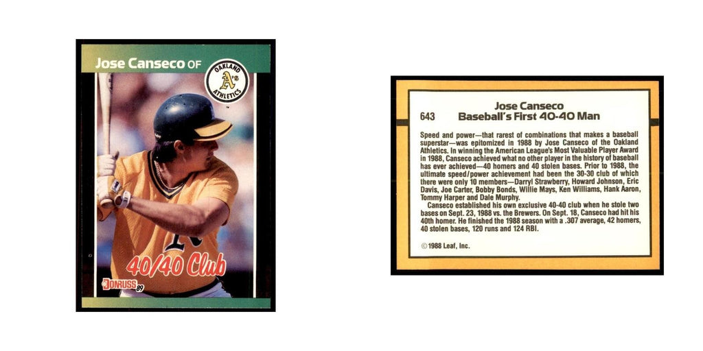 1989 Donruss Jose Canseco Baseball Cards #643