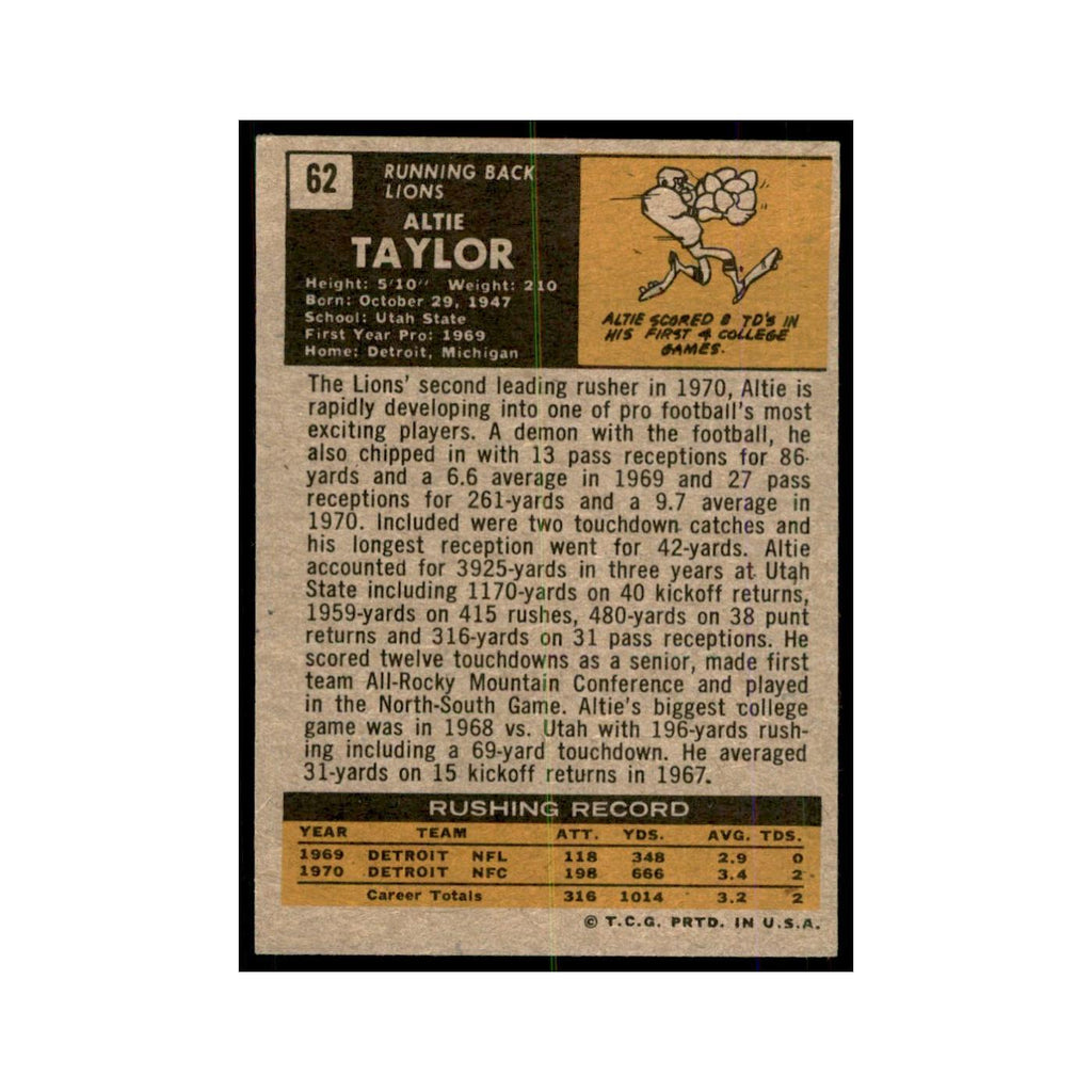 1971 Topps Altie Taylor Football Cards #62