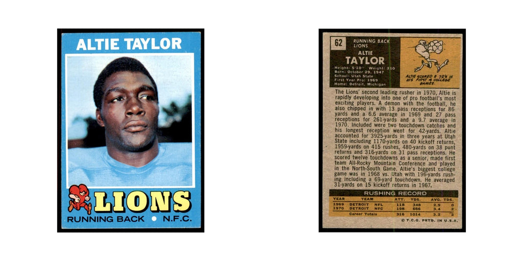1971 Topps Altie Taylor Football Cards #62