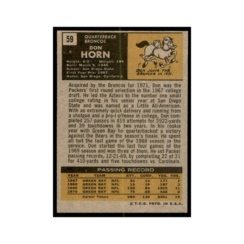 1971 Topps Don Horn Football Cards #59