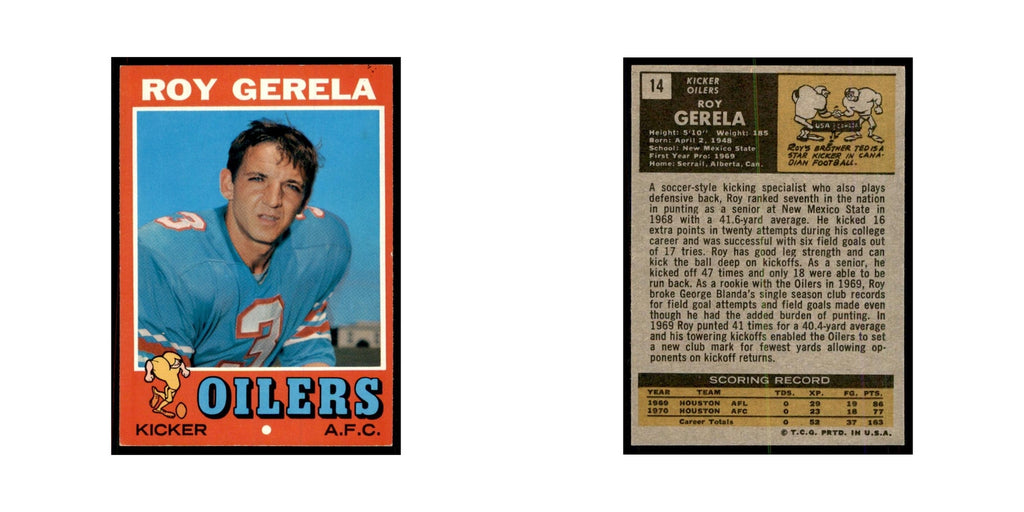 1971 Topps Roy Gerela Football Cards #14