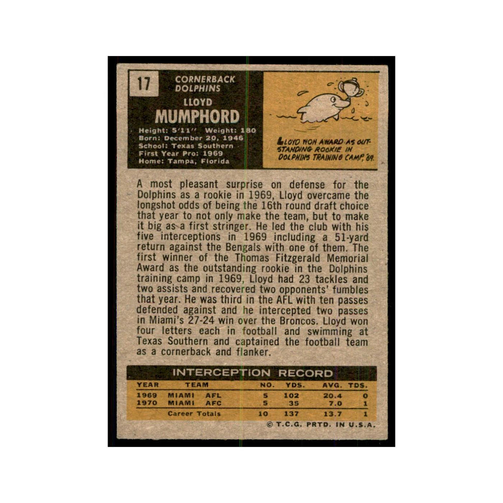 1971 Topps Lloyd Mumphord Football Cards #17