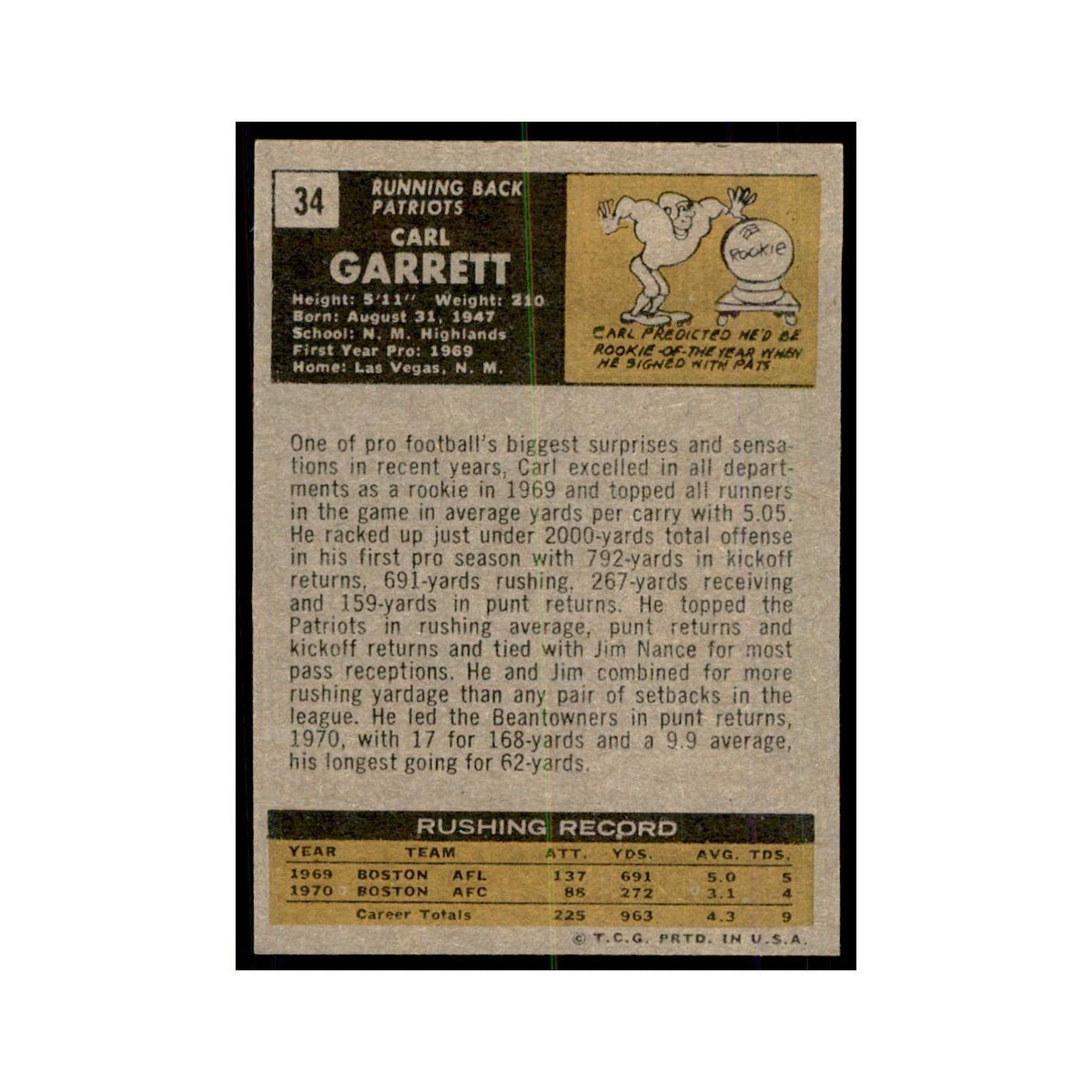 1971 Topps Carl Garrett Football Cards #34