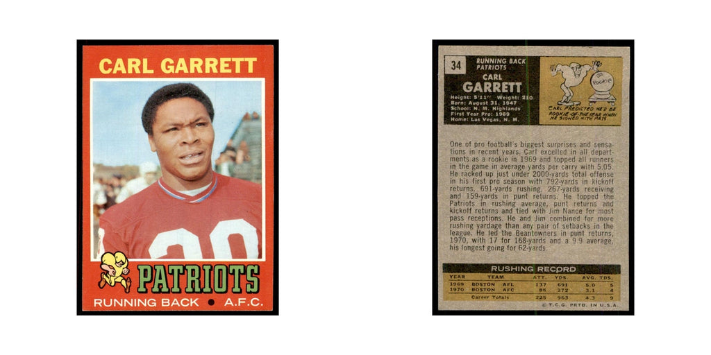 1971 Topps Carl Garrett Football Cards #34