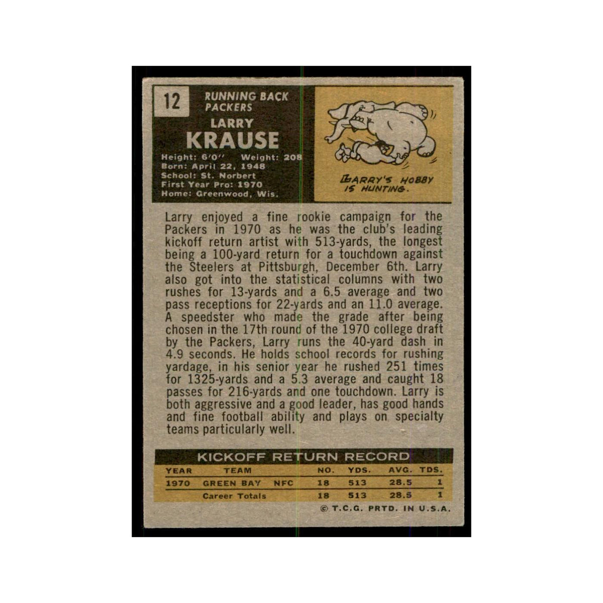1971 Topps Larry Krause Football Cards #12