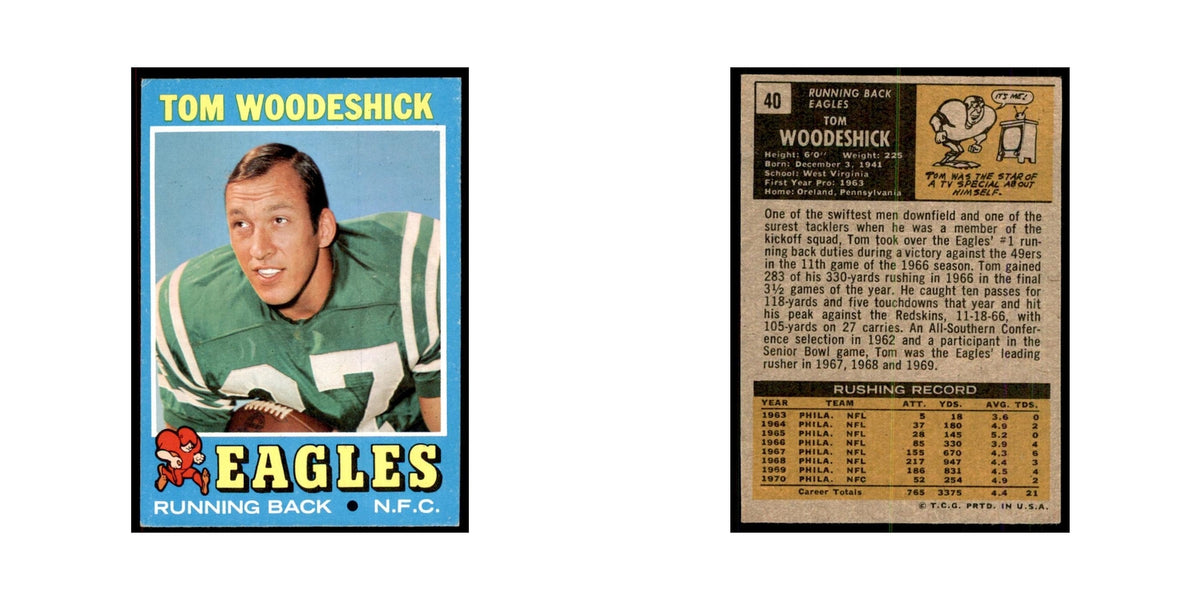 1971 Topps Tom Woodeshick Football Cards #40