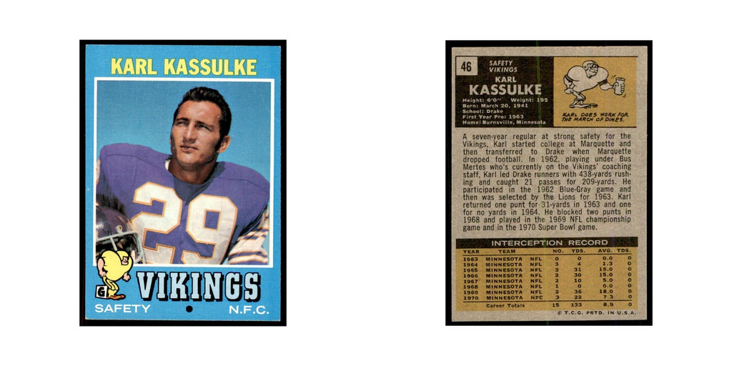 1971 Topps Karl Kassulke Football Cards #46