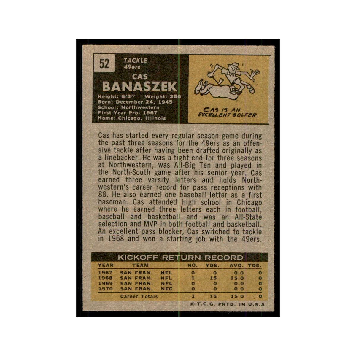 1971 Topps Cas Banaszek Football Cards #52
