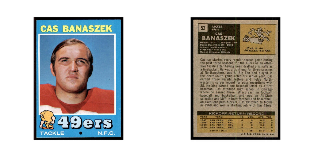 1971 Topps Cas Banaszek Football Cards #52