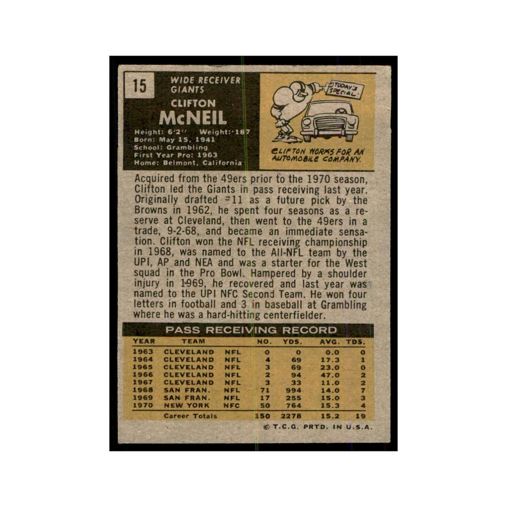 1971 Topps Clifton McNeil Football Cards #15