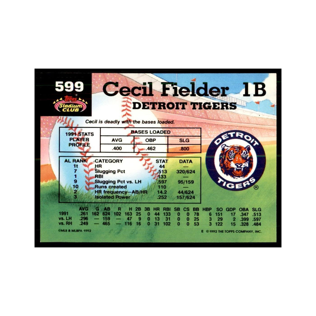 1992 Stadium Club Cecil Fielder Baseball Cards #599