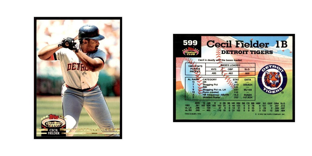 1992 Stadium Club Cecil Fielder Baseball Cards #599