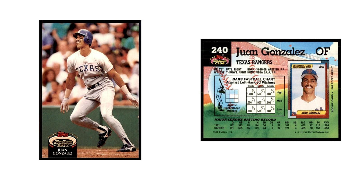 1992 Stadium Club Juan Gonzalez Baseball Cards #240
