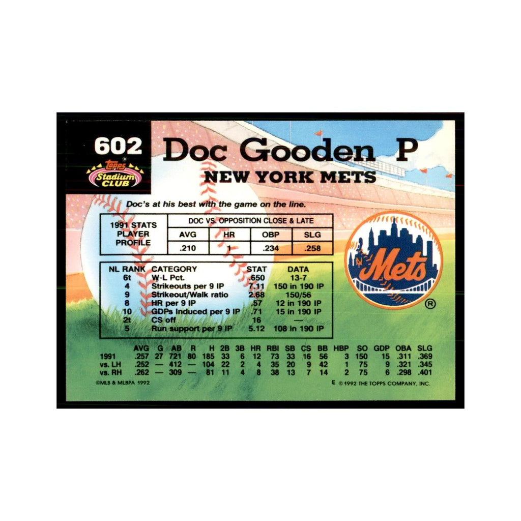 1992 Stadium Club Doc Gooden Baseball Cards #602