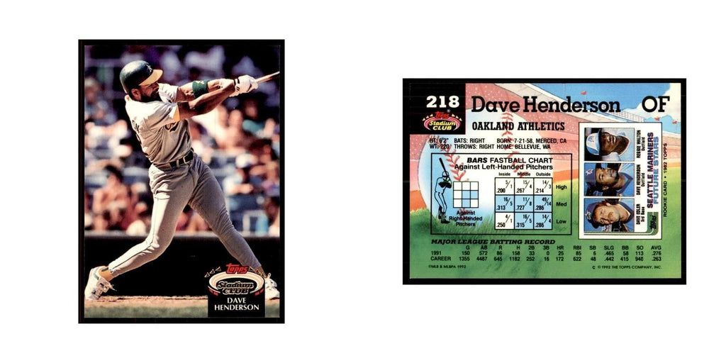 1992 Stadium Club Dave Henderson Baseball Cards #218