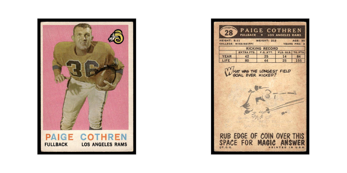 Paige Cothren 1959 Topps #28 Los Angeles Rams Football Card EX