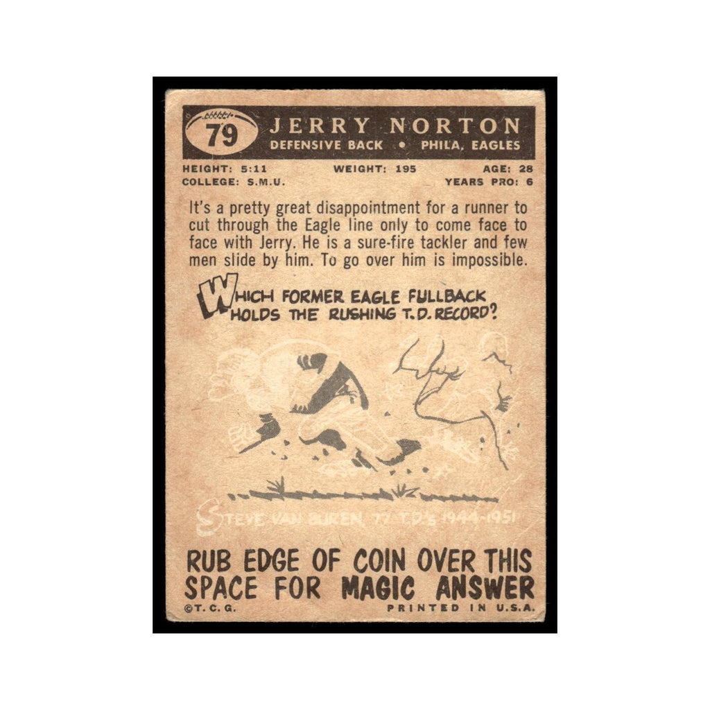 Jerry Norton 1959 Topps (Damaged) #79 Philadelphia Eagles Football Card Poor