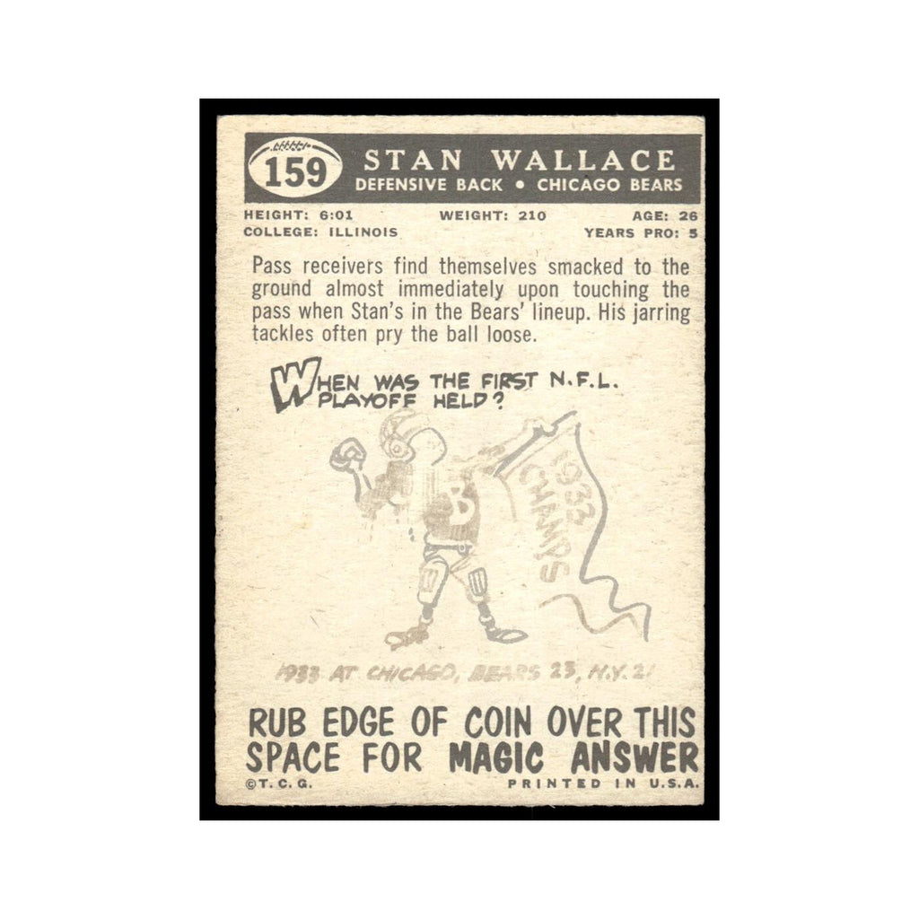 Stan Wallace 1959 Topps #159 Chicago Bears Football Card EX