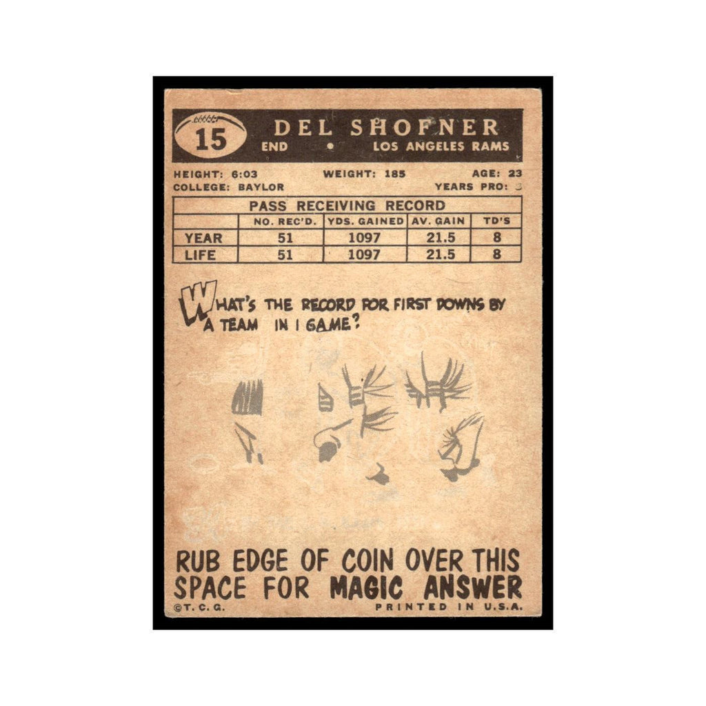 Del Shofner 1959 Topps #15 Los Angeles Rams Football Card EX
