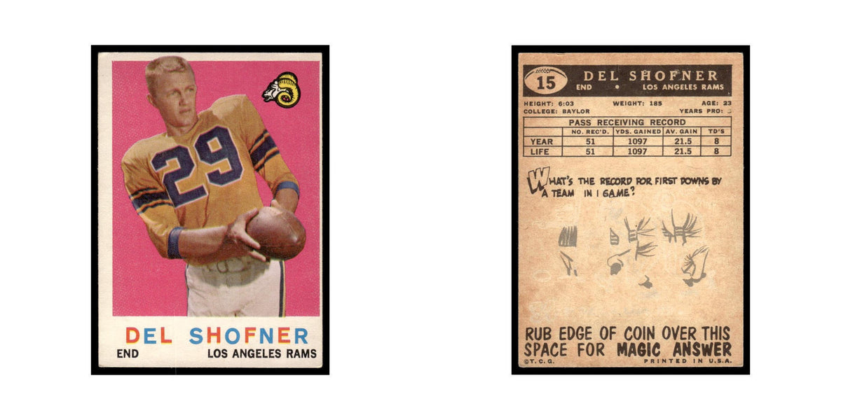 Del Shofner 1959 Topps #15 Los Angeles Rams Football Card EX