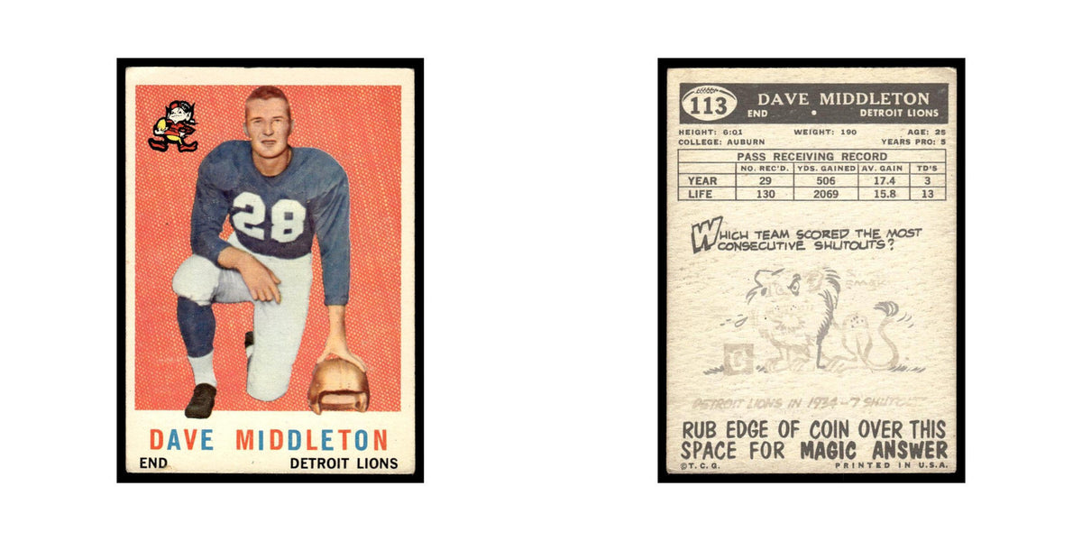 Dave Middleton 1959 Topps #113 Detroit Lions Football Card EX