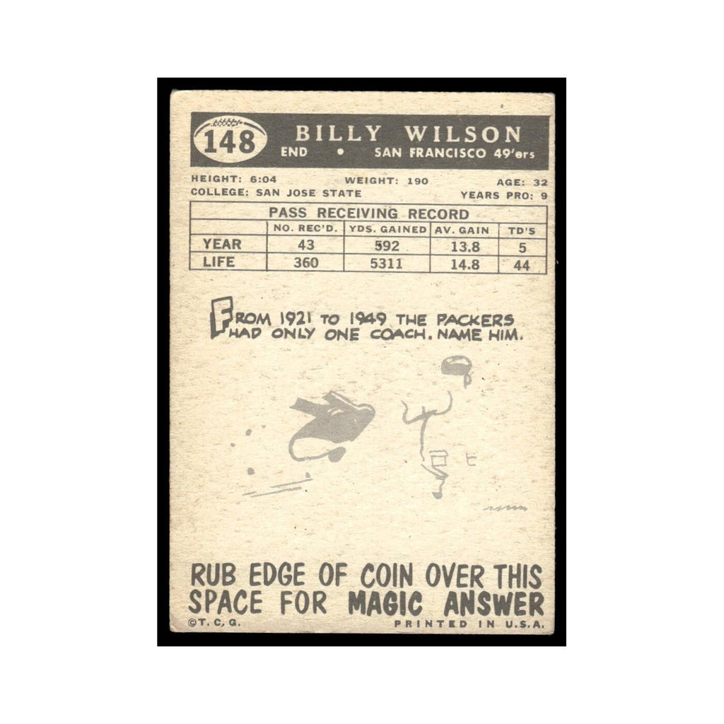 Billy Wilson 1959 Topps #148 San Francisco 49ers Football Card EX