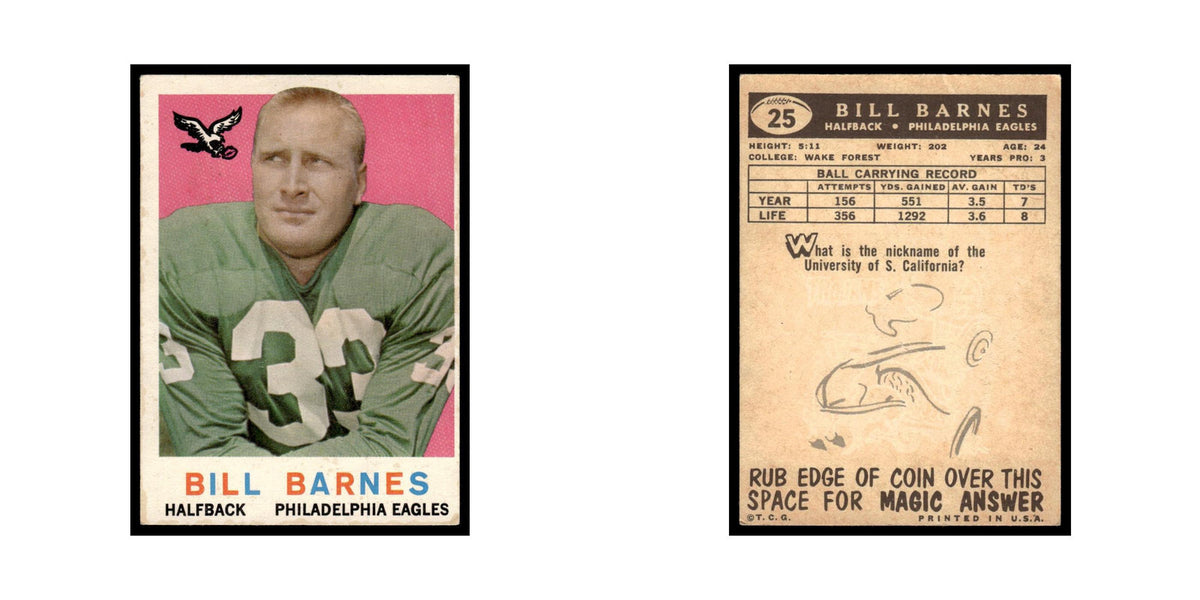 Bill Barnes 1959 Topps #25 Philadelphia Eagles Football Card EX