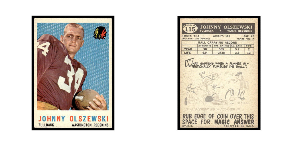 John Olszewski 1959 Topps #115 Washington Redskins Football Card EX