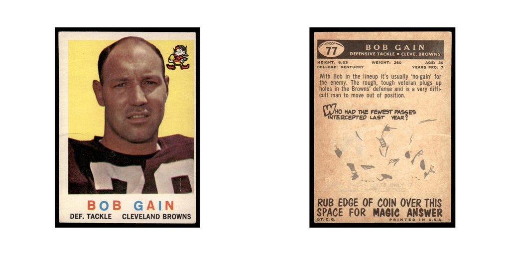 Bob Gain Rookie 1959 Topps #77 Cleveland Browns Football Card EX