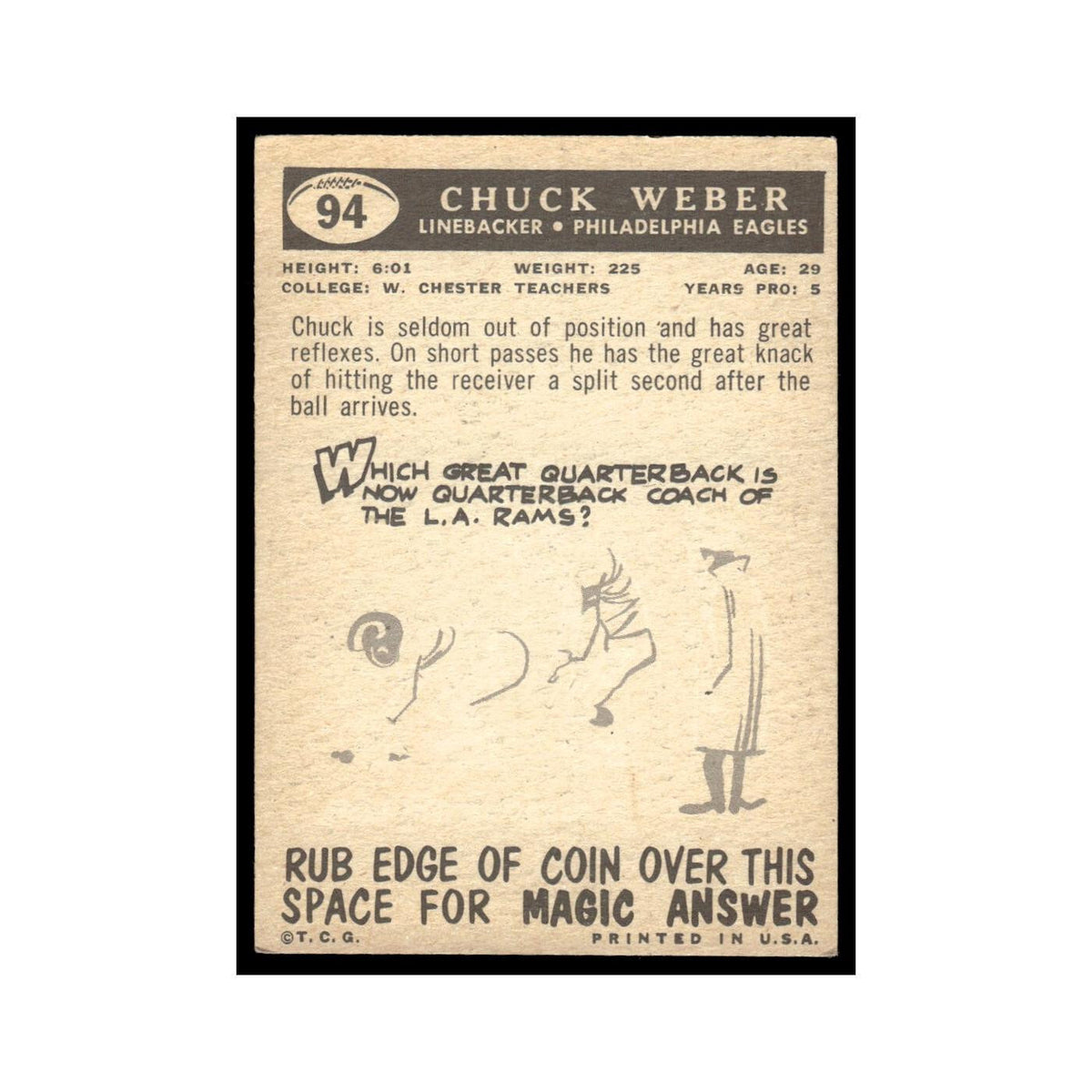 Chuck Weber 1959 Topps #94 Philadelphia Eagles Football Card EX