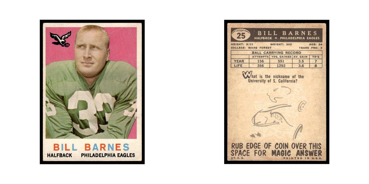 Bill Barnes 1959 Topps (Damaged) #25 Philadelphia Eagles Football Card Poor