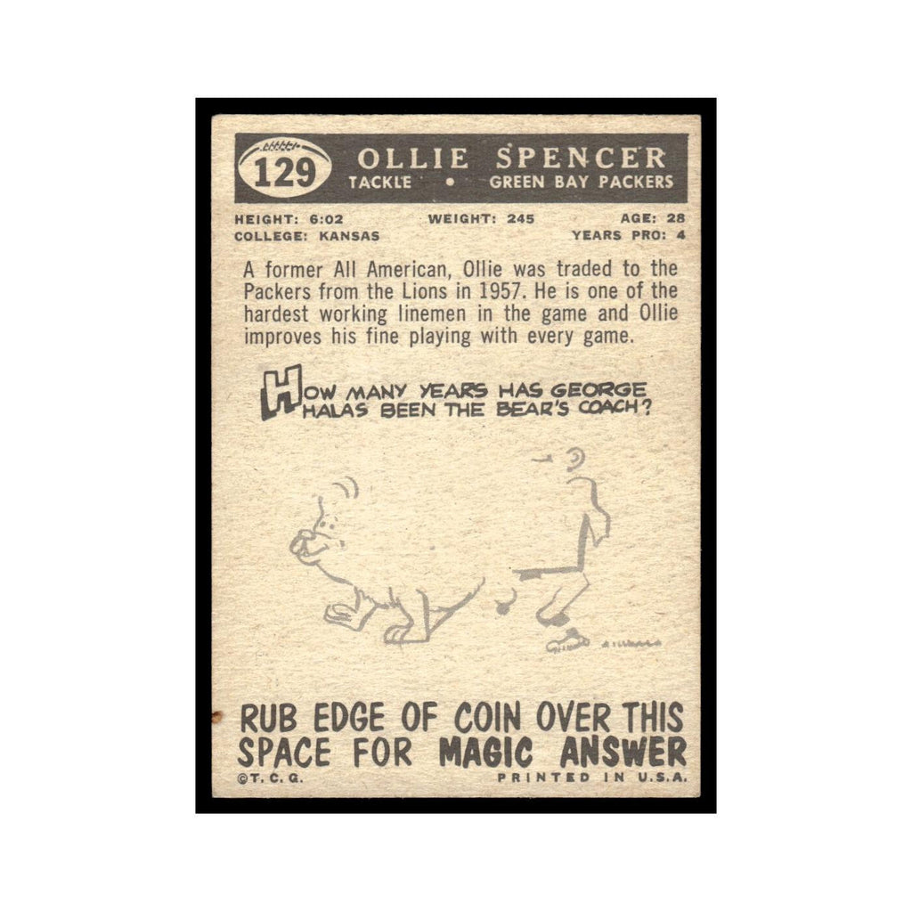 Ollie Spencer Rookie 1959 Topps #129 Green Bay Packers Football Card EX