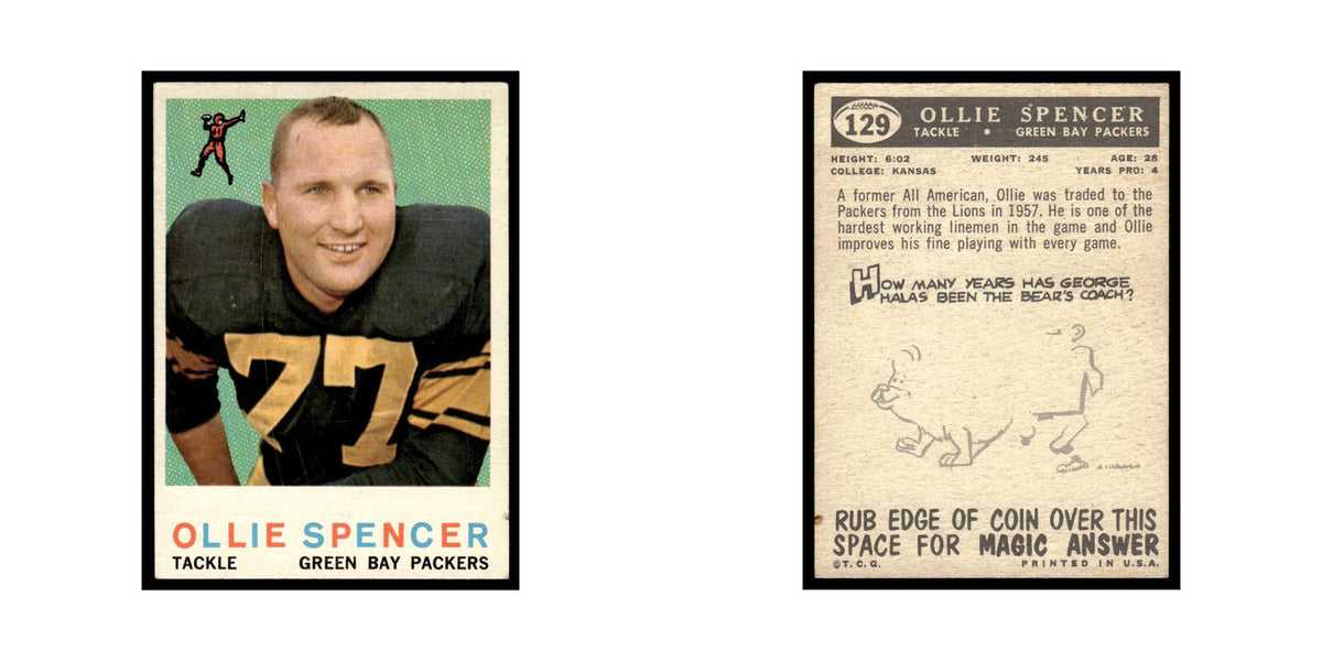 Ollie Spencer Rookie 1959 Topps #129 Green Bay Packers Football Card EX