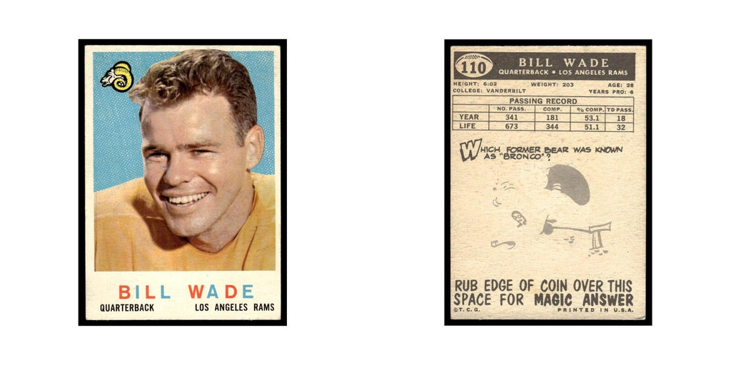 Bill Wade 1959 Topps (Damaged) #110 Los Angeles Rams Football Card Poor