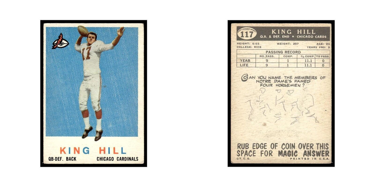 King Hill Rookie 1959 Topps #117 Chicago Cardinals Football Card EX