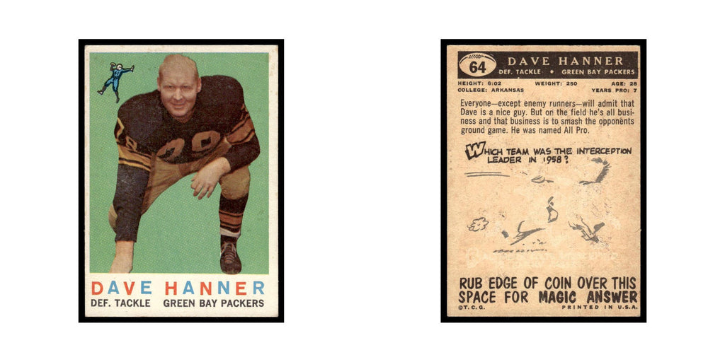 Dave Hanner 1959 Topps #64 Green Bay Packers Football Card EX