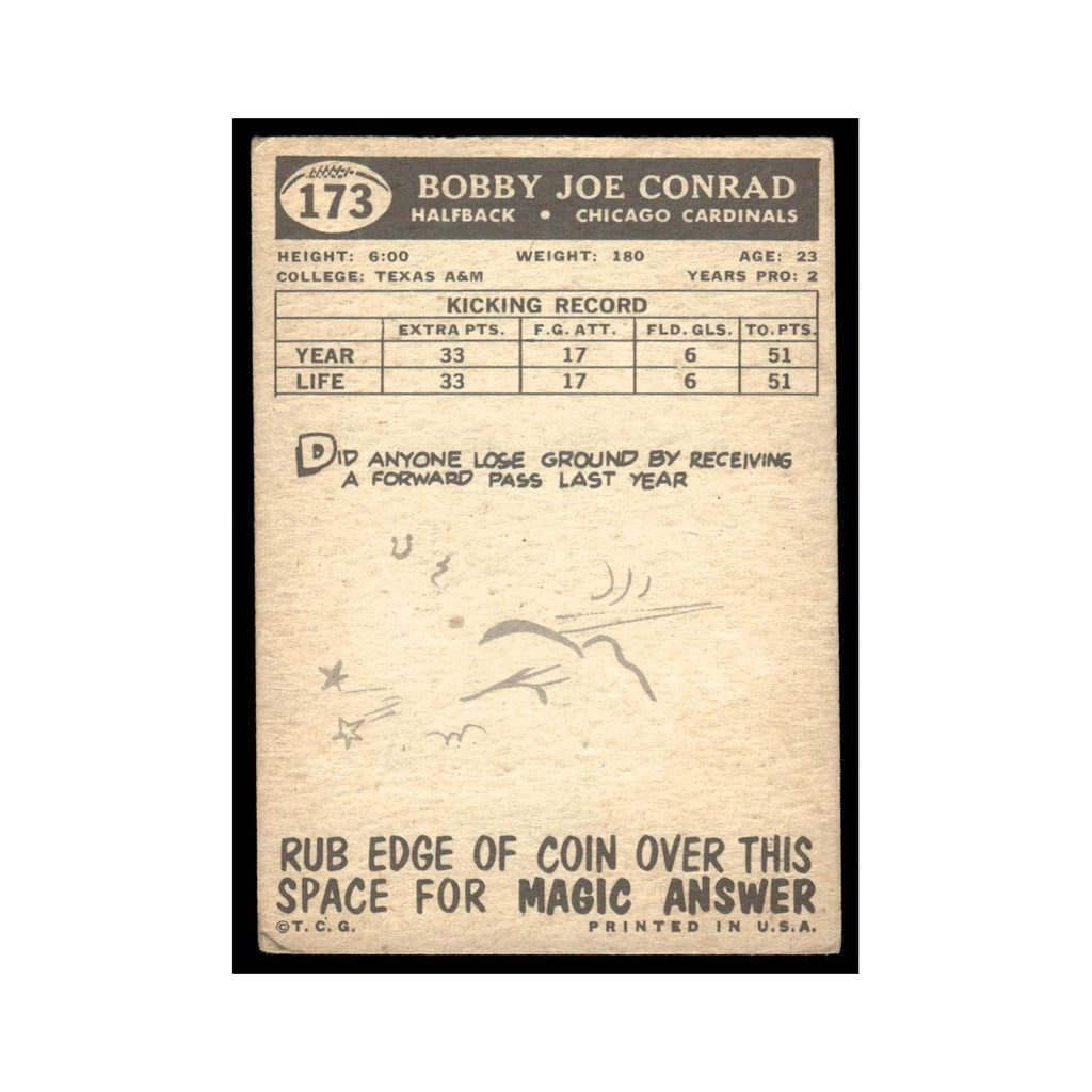 Bobby Joe Conrad Rookie 1959 Topps #173 Chicago Cardinals Football Card EX
