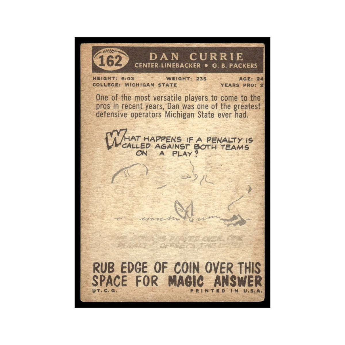 Dan Currie Rookie 1959 Topps #162 Green Bay Packers Football Card EX