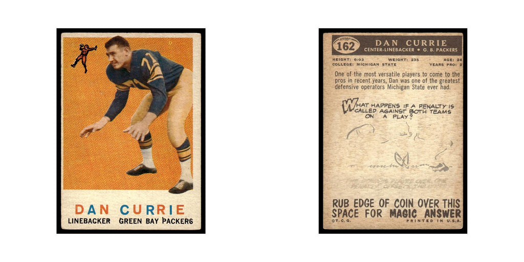 Dan Currie Rookie 1959 Topps #162 Green Bay Packers Football Card EX